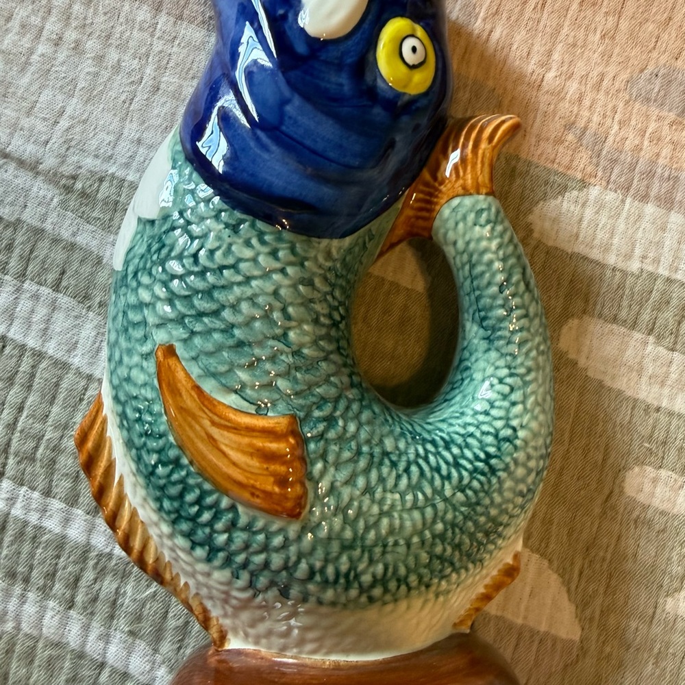 VINTAGE Majolica Portugal, Gurgling Carp, Pitcher - Picture 2 of 5